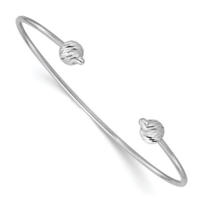 Belk & Co 14K Yellow Gold Polished with Diamond-cut Beads Cuff Bangle, White