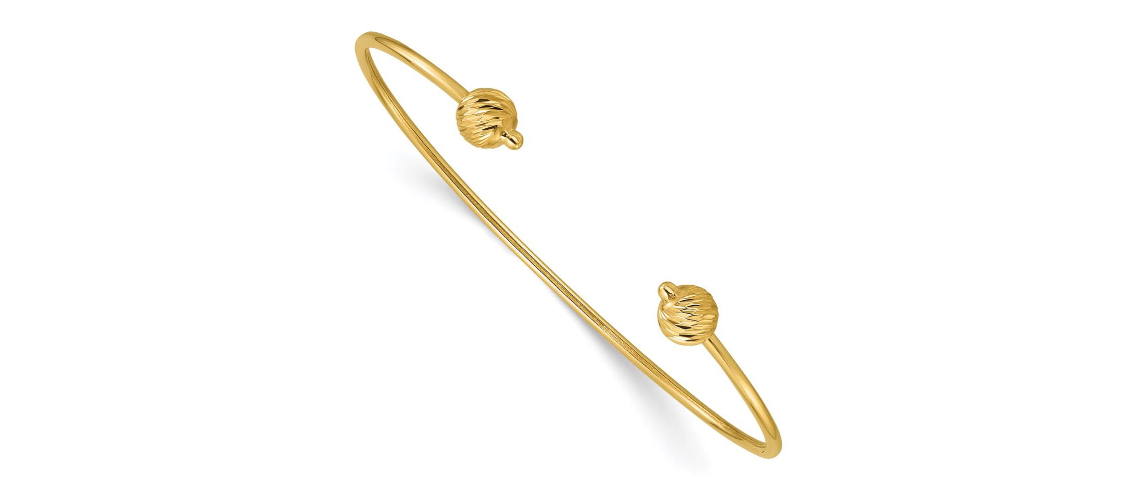 14K Yellow Gold Polished with Diamond-cut Beads Cuff Bangle