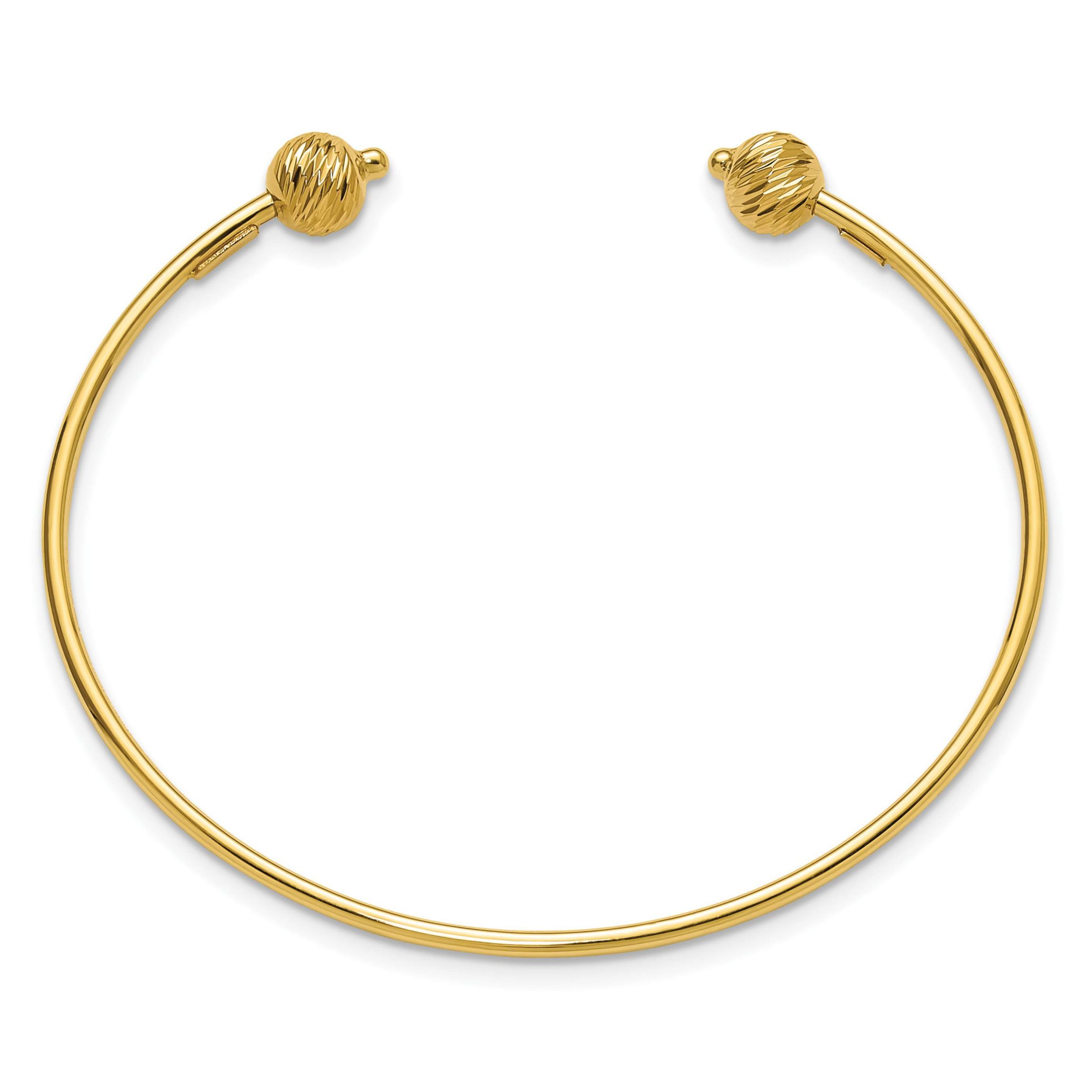 14K Yellow Gold Polished with Diamond-cut Beads Cuff Bangle