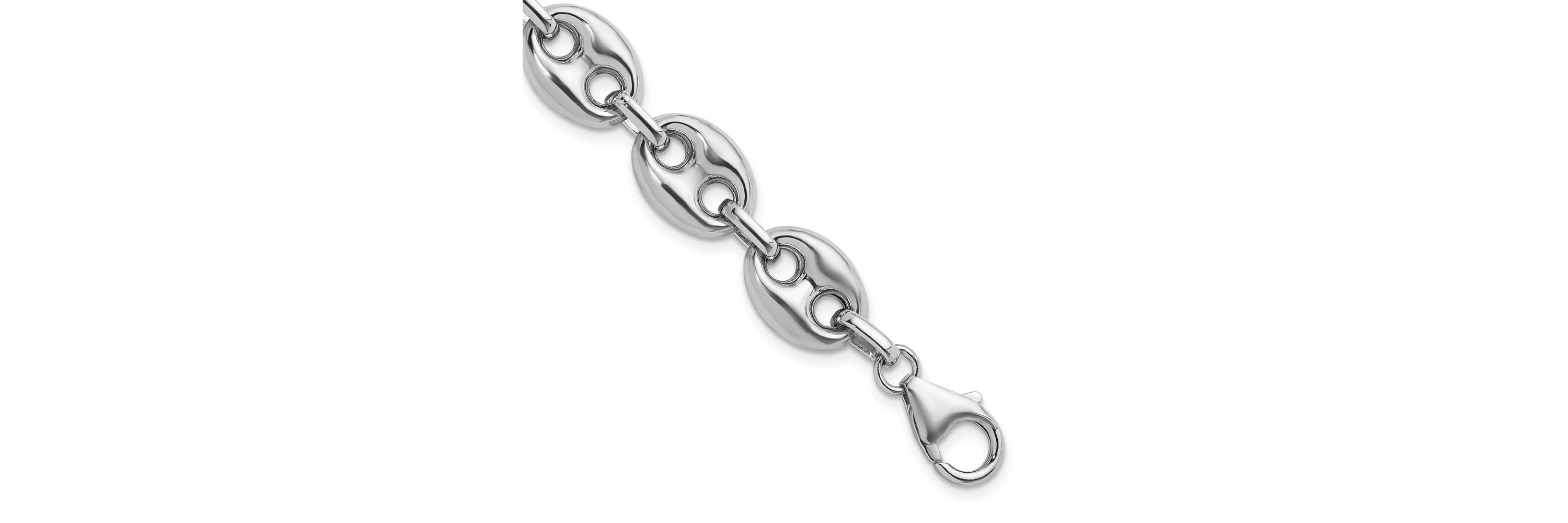 Sterling Silver Rhodium-plated Polished 11.8mm Puffed Mariner 24-inch Chain Necklace