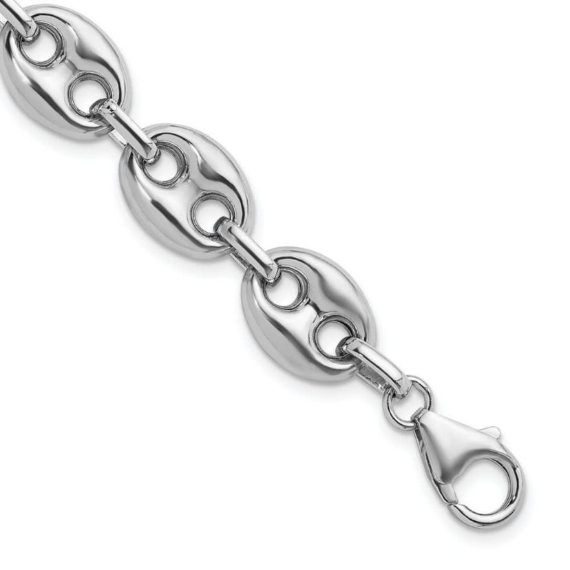 Sterling Silver Rhodium-plated Polished 11.8mm Puffed Mariner 24-inch Chain Necklace