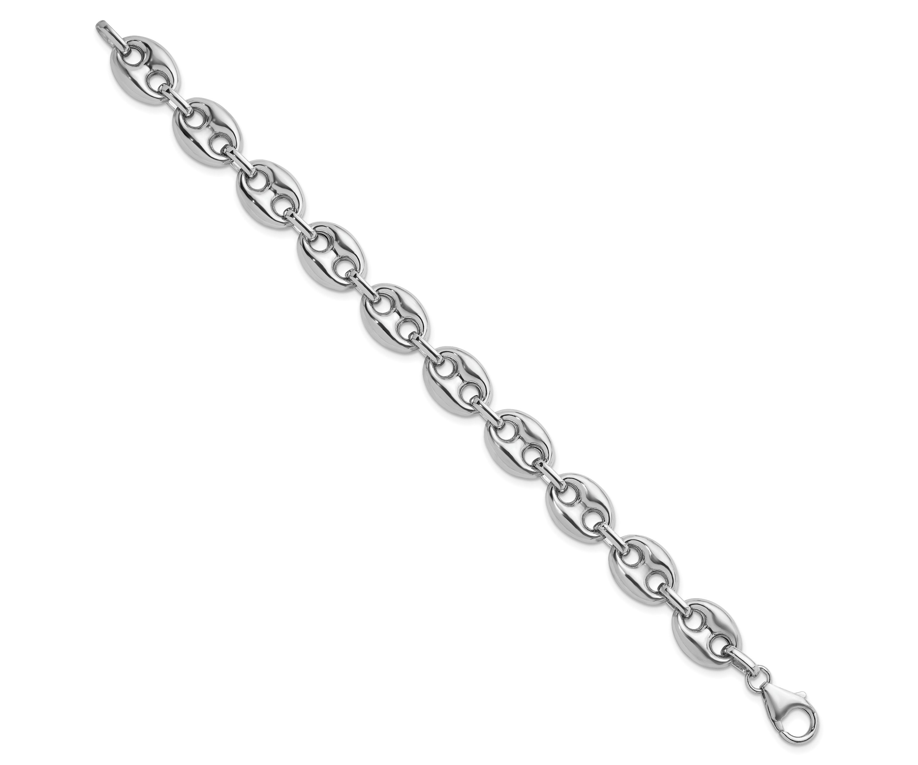 Sterling Silver Rhodium-plated Polished 11.8mm Puffed Mariner 24-inch Chain Necklace