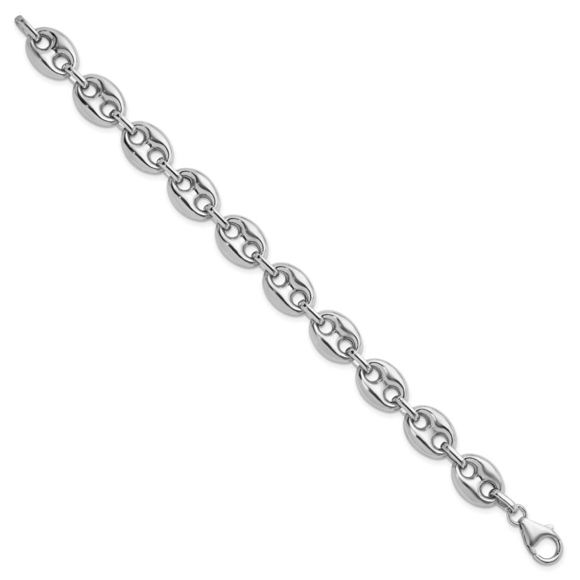 Sterling Silver Rhodium-plated Polished 11.8mm Puffed Mariner 24-inch Chain Necklace