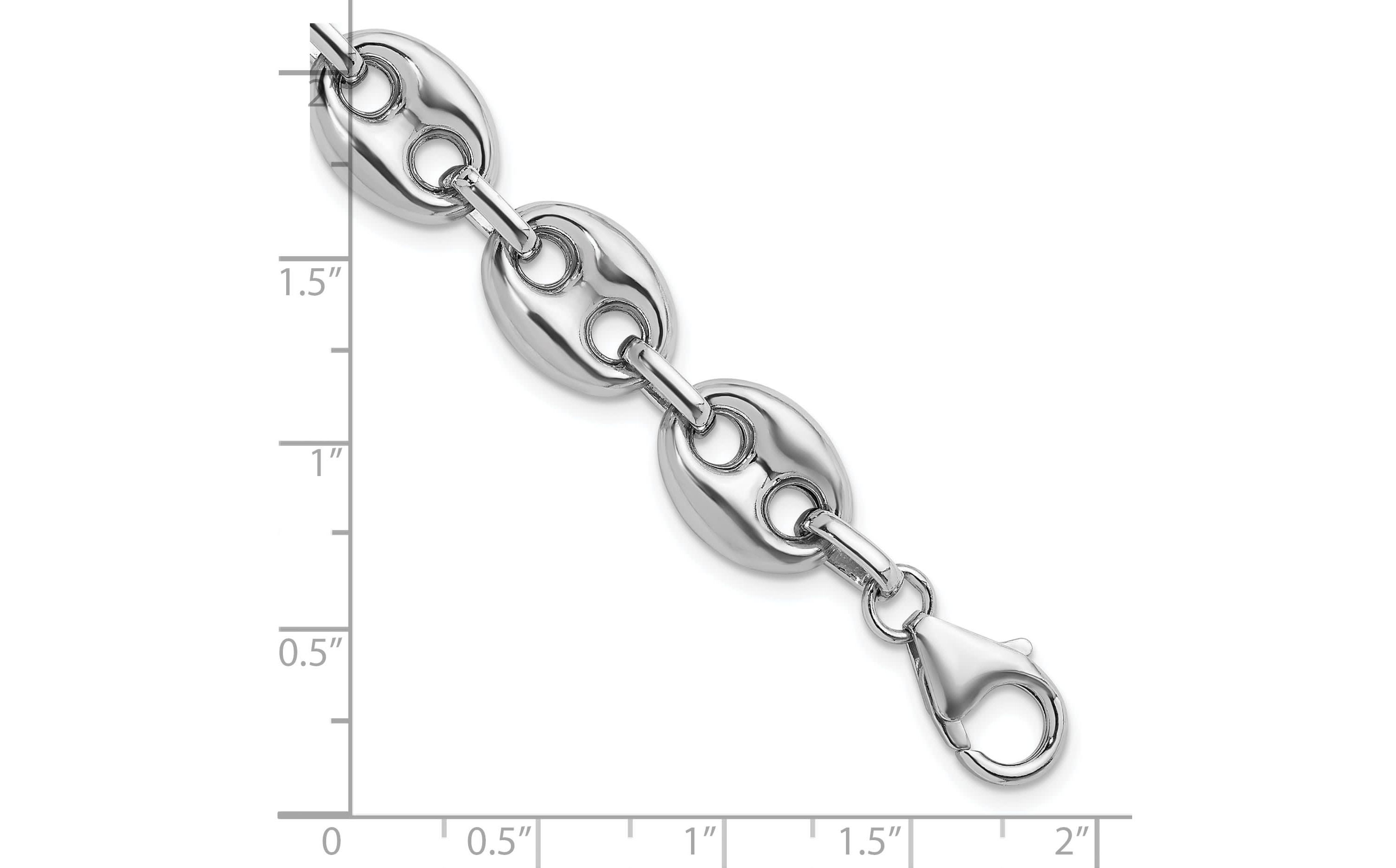 Sterling Silver Rhodium-plated Polished 11.8mm Puffed Mariner 24-inch Chain Necklace