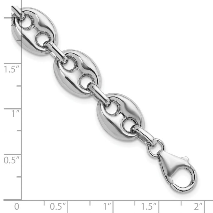 Sterling Silver Rhodium-plated Polished 11.8mm Puffed Mariner 24-inch Chain Necklace