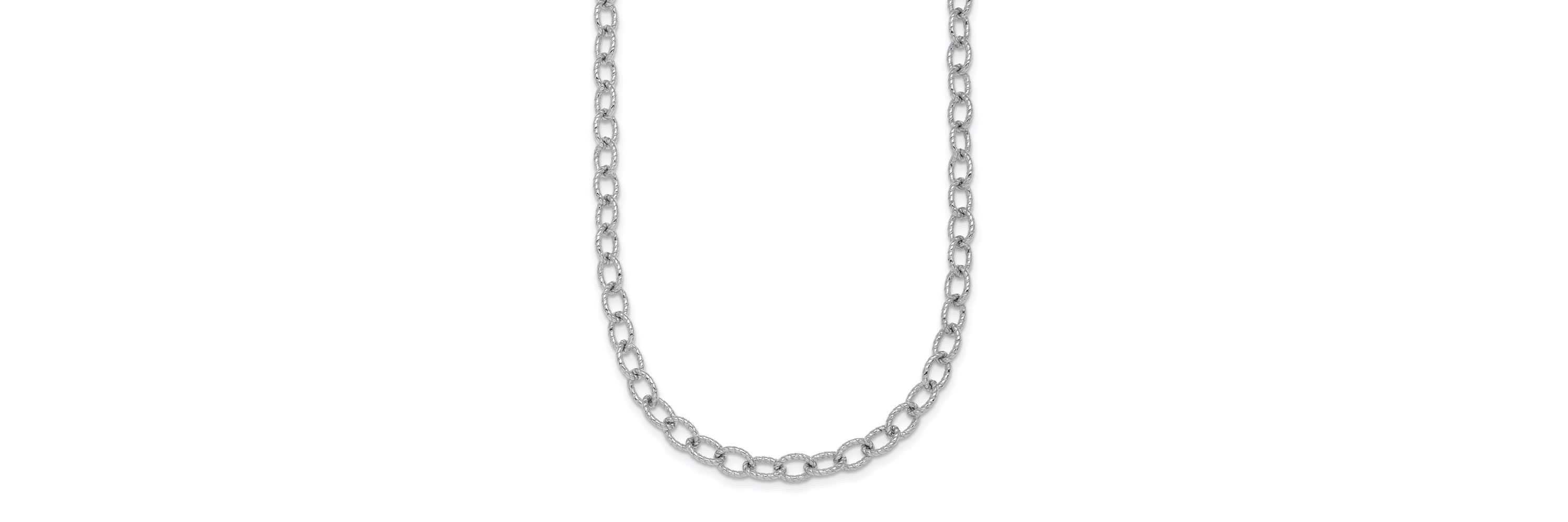 Sterling Silver Rhodium-plated Twisted 5mm Oval Link 18-inch Chain Necklace