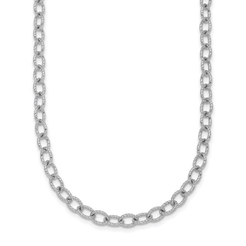Sterling Silver Rhodium-plated Twisted 5mm Oval Link 18-inch Chain Necklace