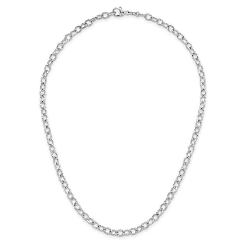 Sterling Silver Rhodium-plated Twisted 5mm Oval Link 18-inch Chain Necklace