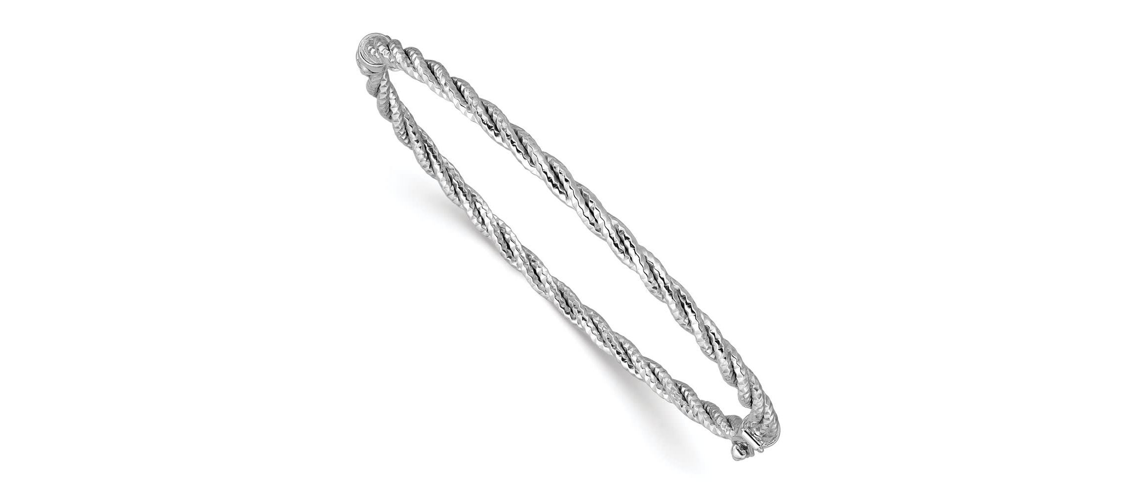 14K Yellow Gold Polished and Diamond-cut Twisted Hinged Bangle