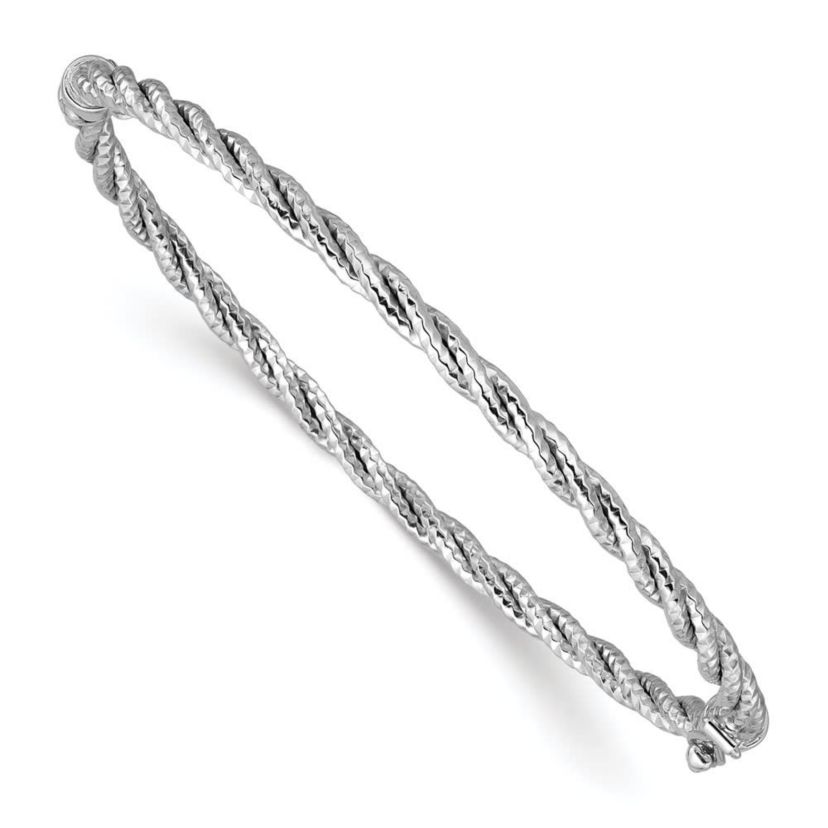 14K Yellow Gold Polished and Diamond-cut Twisted Hinged Bangle