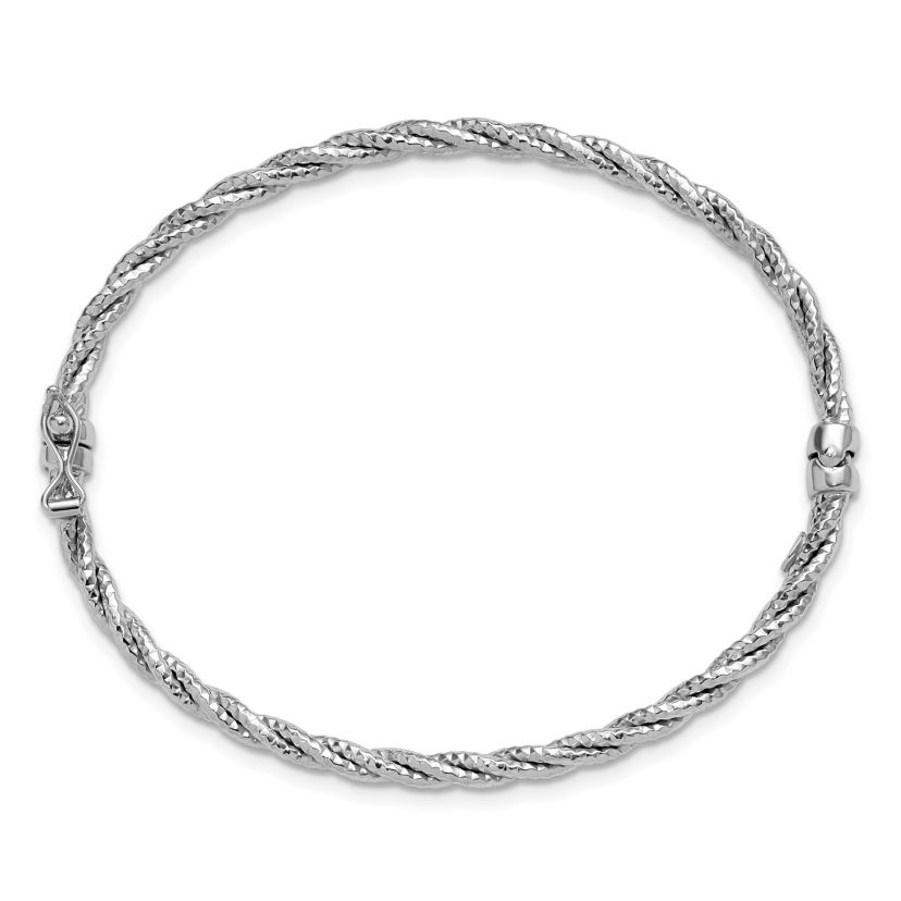 14K Yellow Gold Polished and Diamond-cut Twisted Hinged Bangle