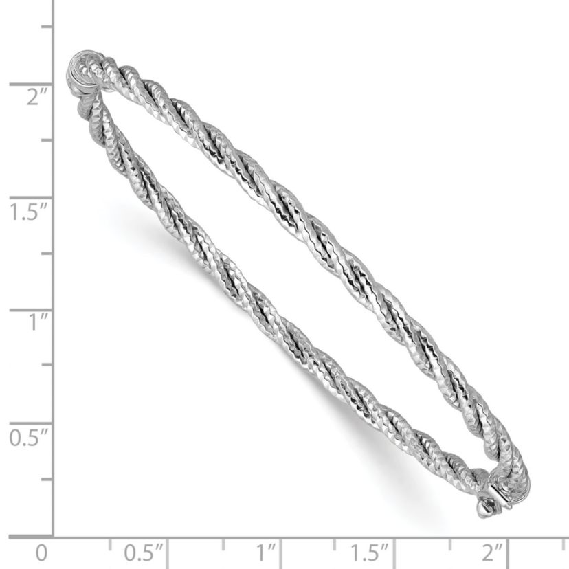 14K Yellow Gold Polished and Diamond-cut Twisted Hinged Bangle