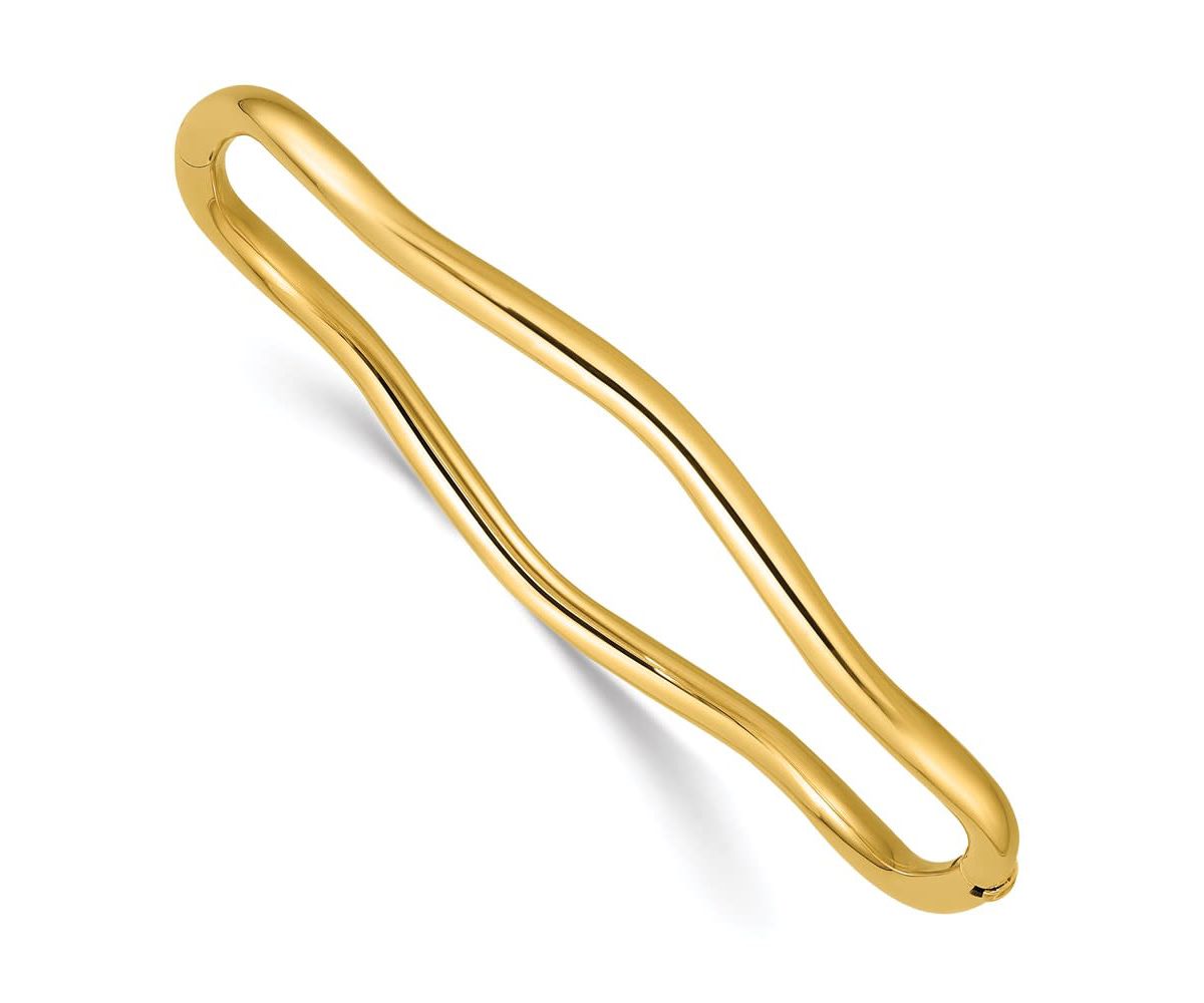 14K Yellow Gold Polished Fancy Wavy Hinged Bangle