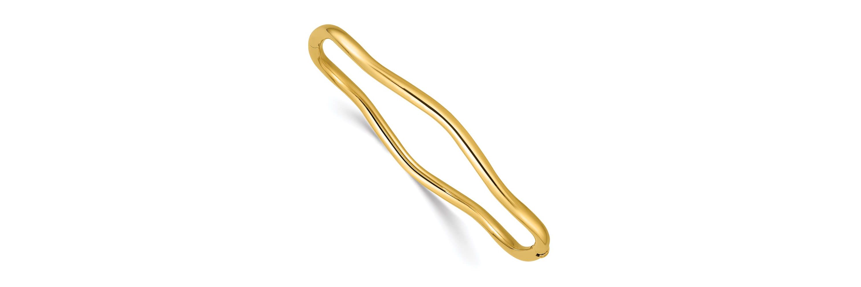 14K Yellow Gold Polished Fancy Wavy Hinged Bangle
