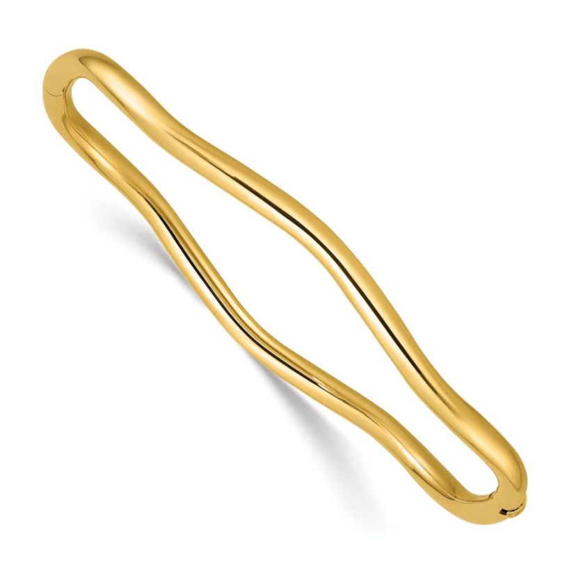 14K Yellow Gold Polished Fancy Wavy Hinged Bangle
