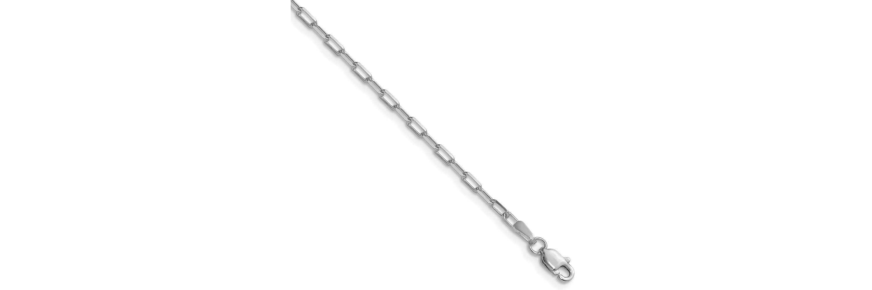 14K White Gold 2.1mm Solid Beveled Paperclip Chain Necklace