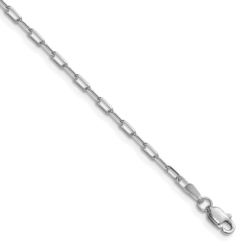 14K White Gold 2.1mm Solid Beveled Paperclip Chain Necklace
