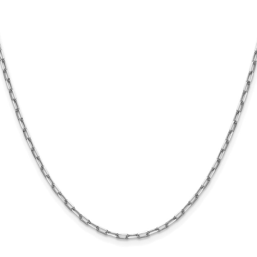14K White Gold 2.1mm Solid Beveled Paperclip Chain Necklace