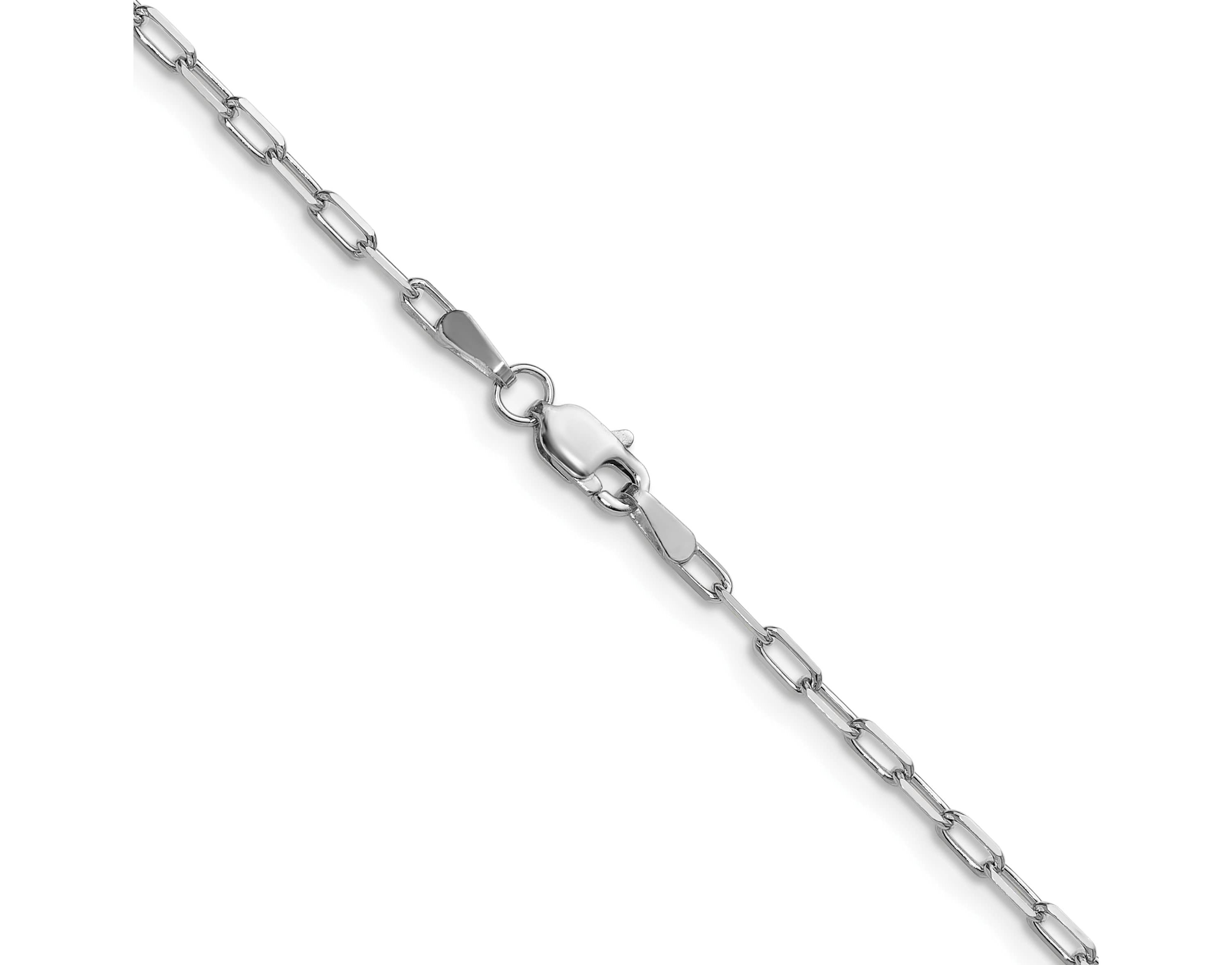 14K White Gold 2.1mm Solid Beveled Paperclip Chain Necklace