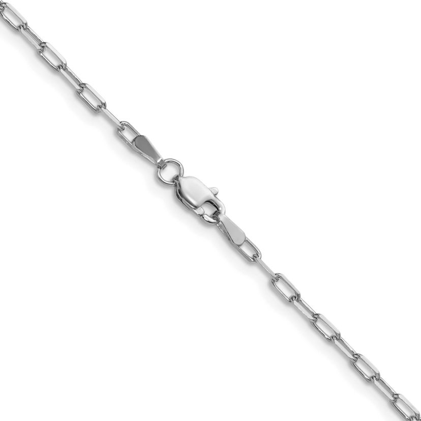 14K White Gold 2.1mm Solid Beveled Paperclip Chain Necklace
