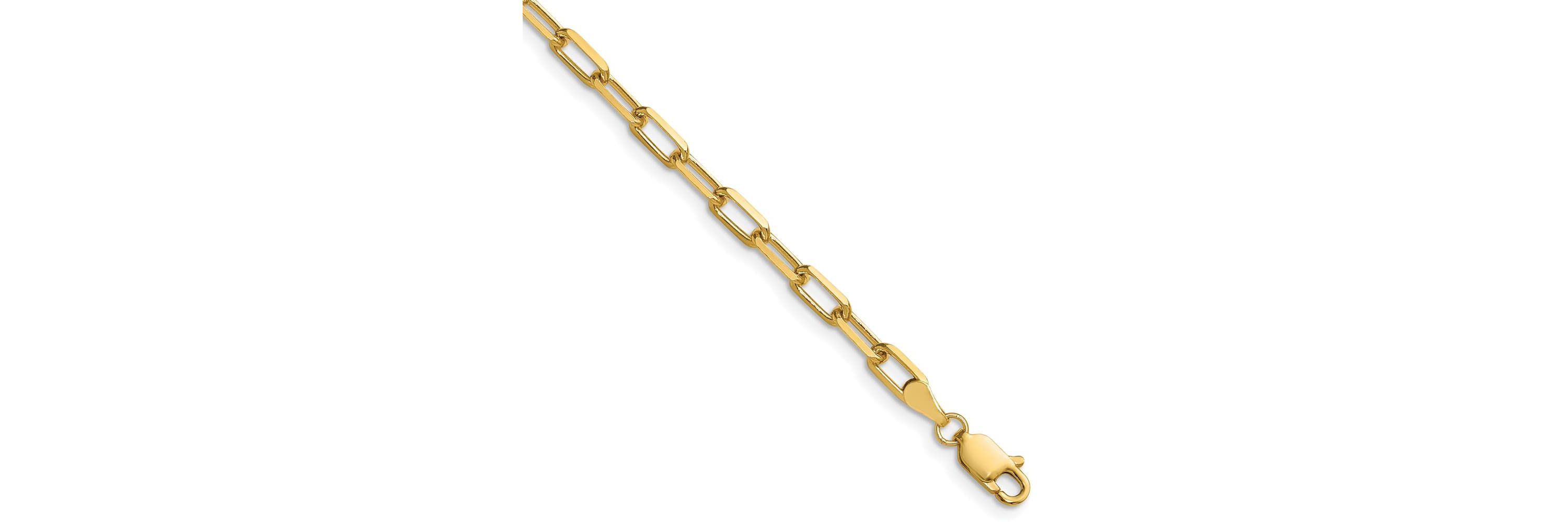 14K Yellow Gold 3.5mm Solid Beveled Paperclip Chain Bracelet