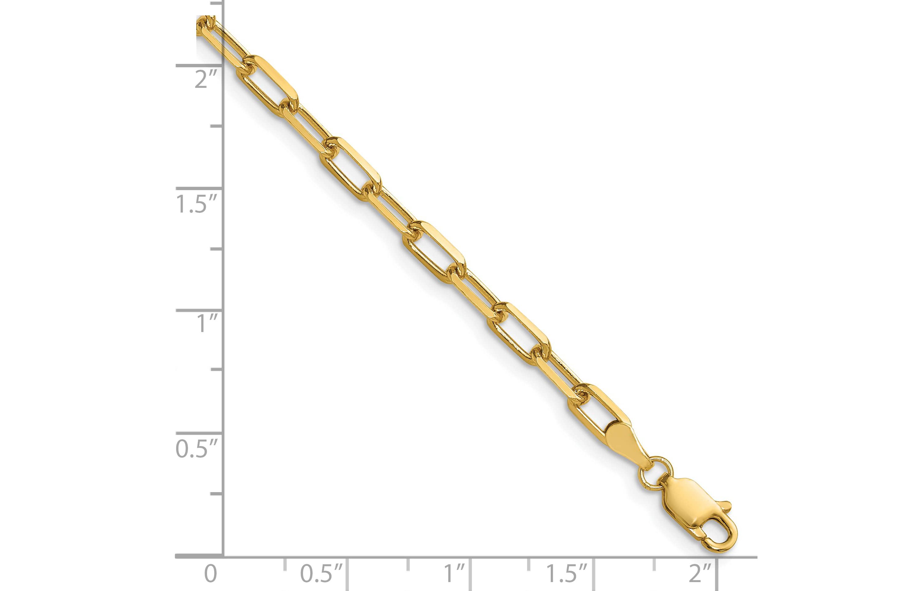 14K Yellow Gold 3.5mm Solid Beveled Paperclip Chain Bracelet