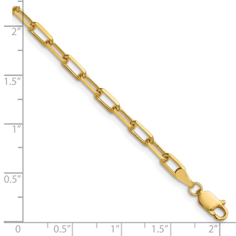 14K Yellow Gold 3.5mm Solid Beveled Paperclip Chain Bracelet