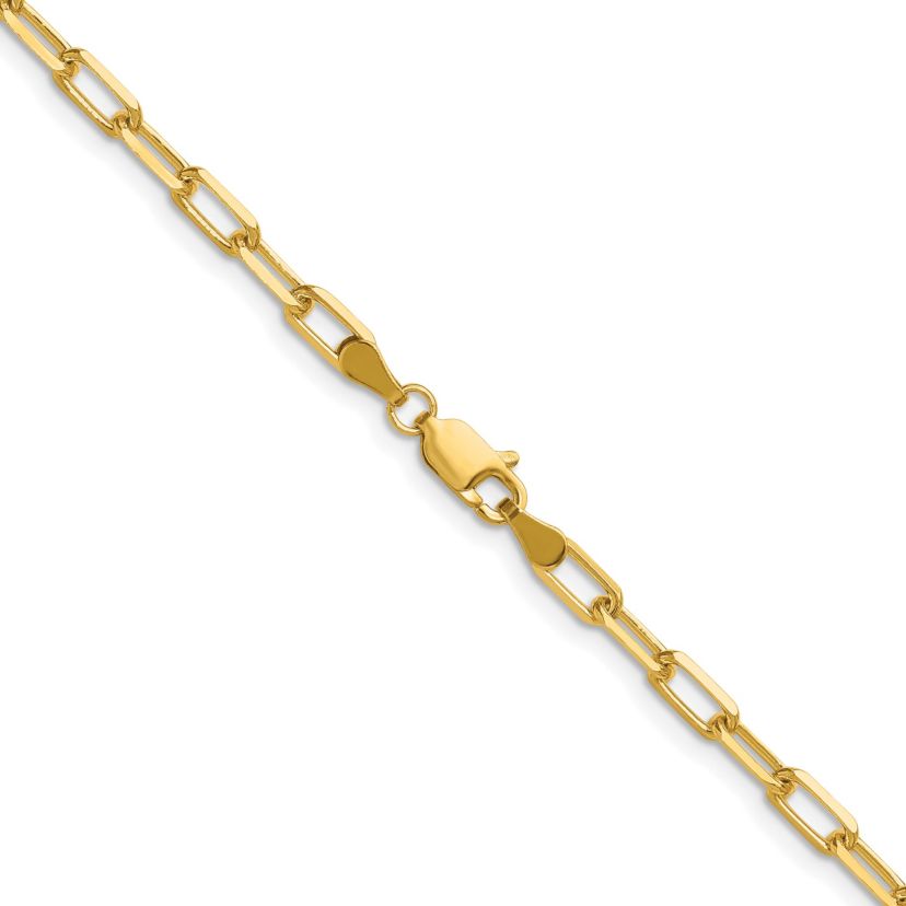 14K Yellow Gold 3.5mm Solid Beveled Paperclip Chain Bracelet