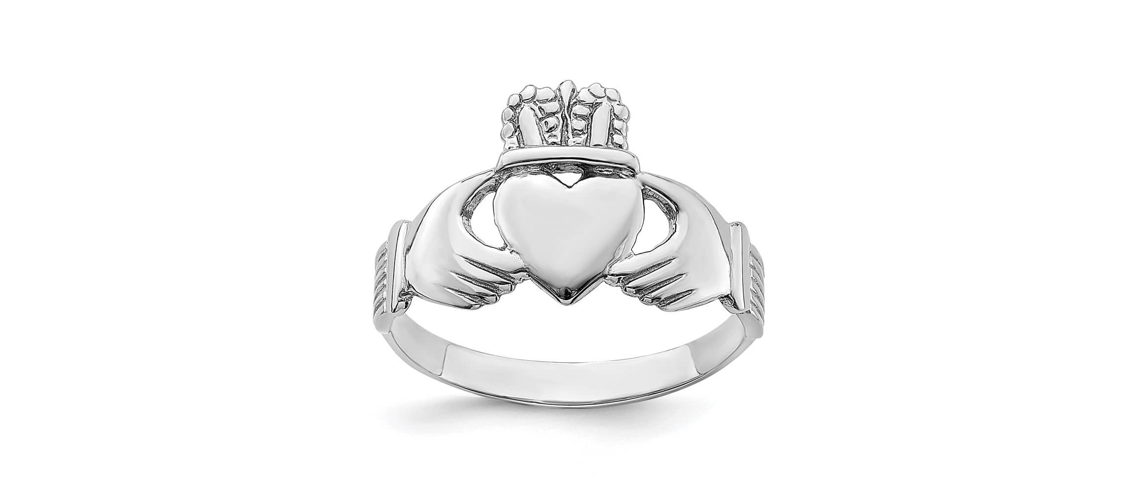 14K White Gold Polished Claddagh Ring