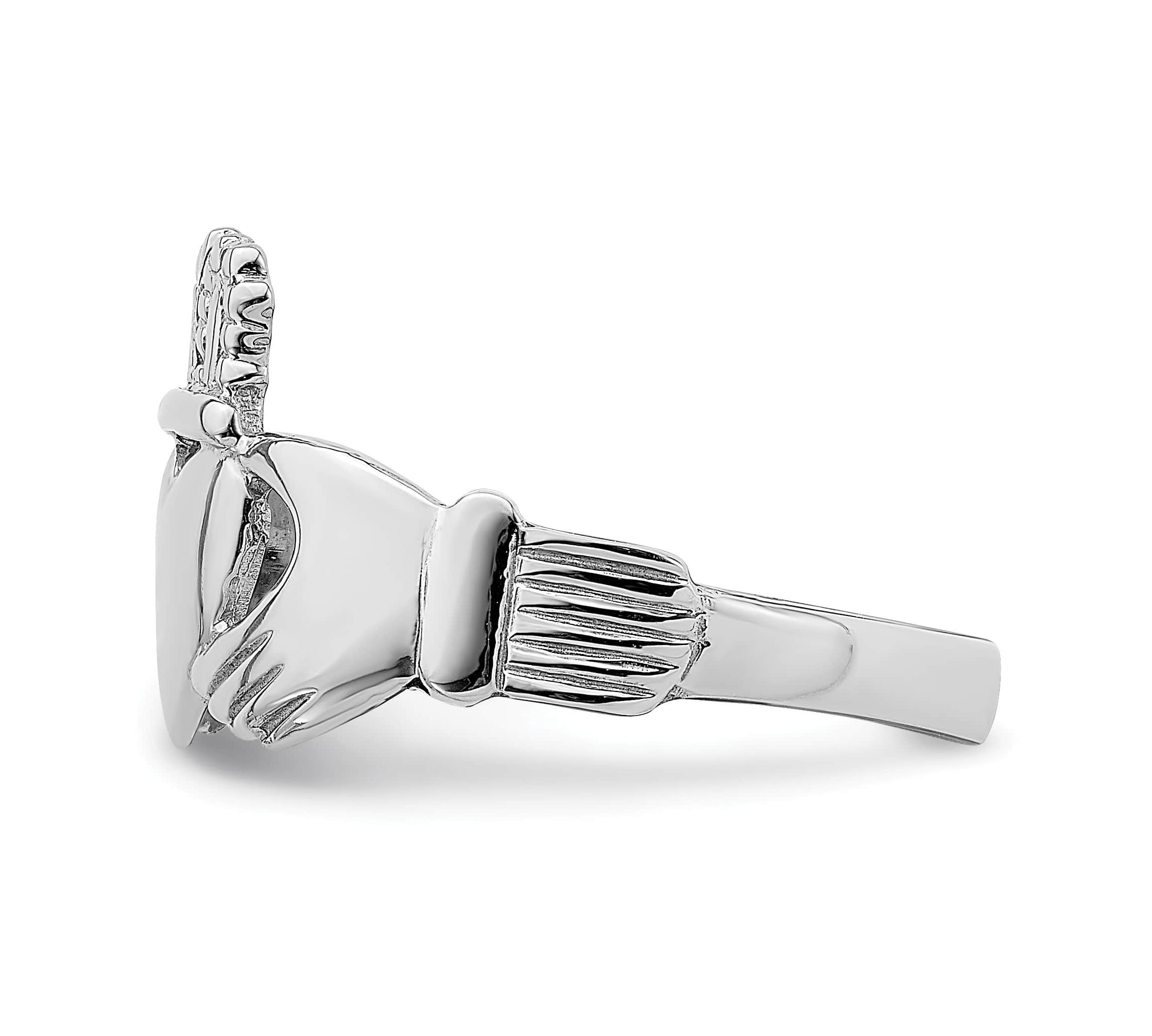 14K White Gold Polished Claddagh Ring