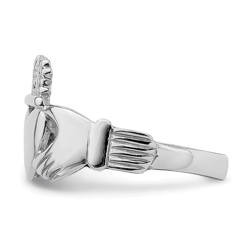 14K White Gold Polished Claddagh Ring