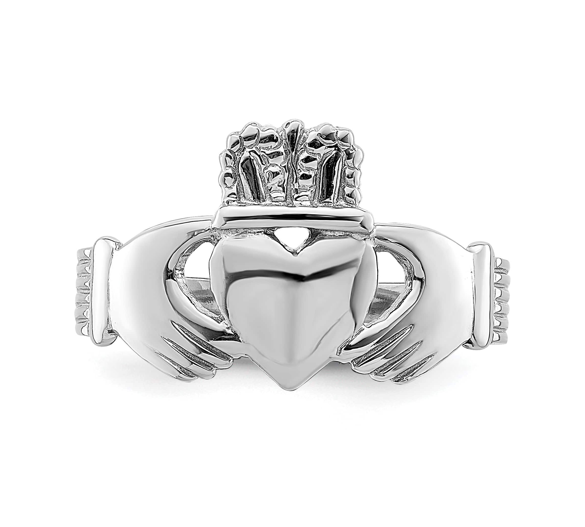 14K White Gold Polished Claddagh Ring