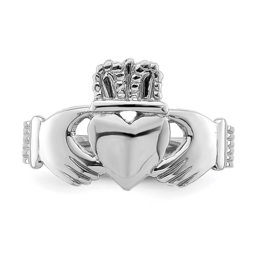 14K White Gold Polished Claddagh Ring