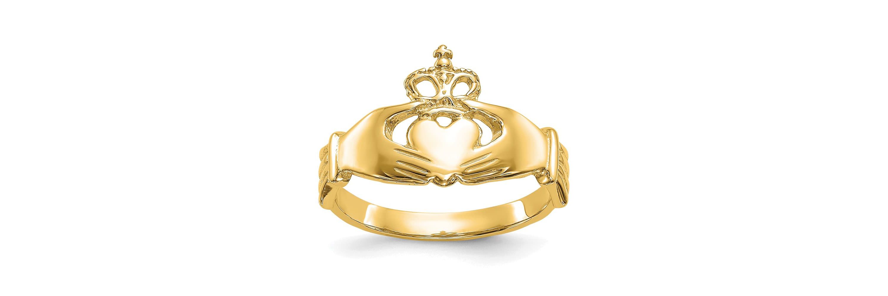 14K Yellow Gold Polished Claddagh Ring