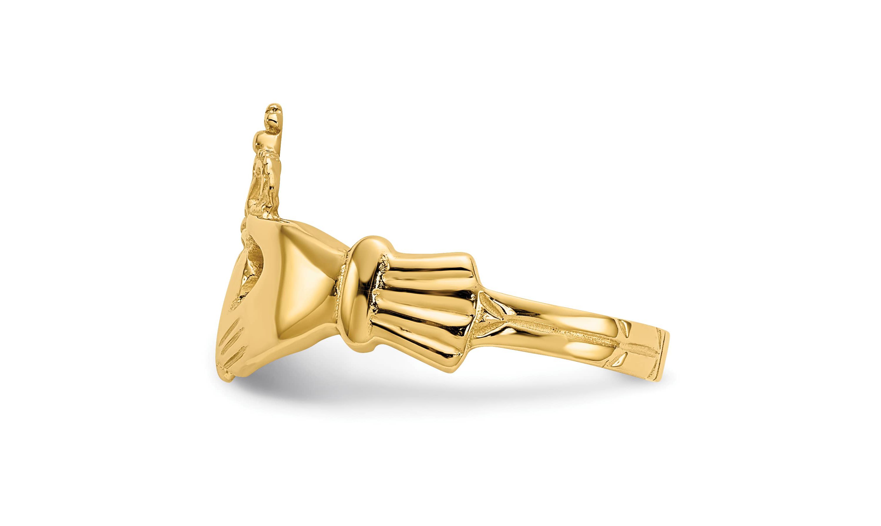 14K Yellow Gold Polished Claddagh Ring