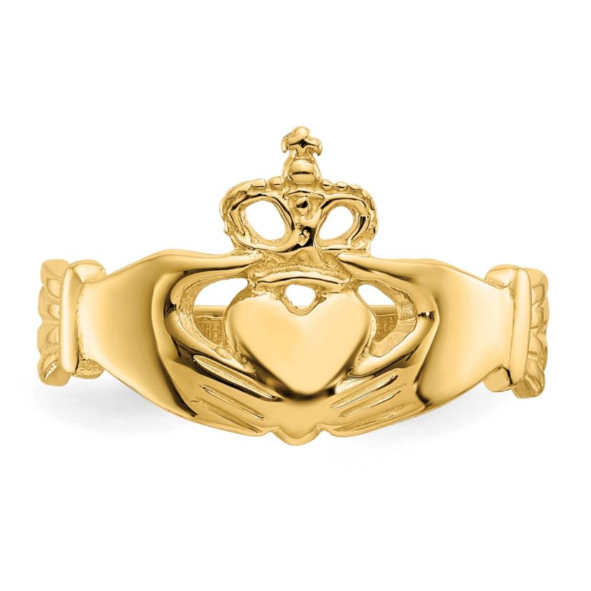 14K Yellow Gold Polished Claddagh Ring