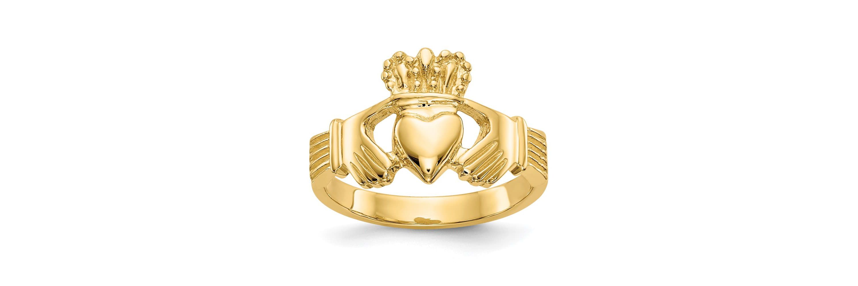 14K Yellow Gold Polished Claddagh Ring