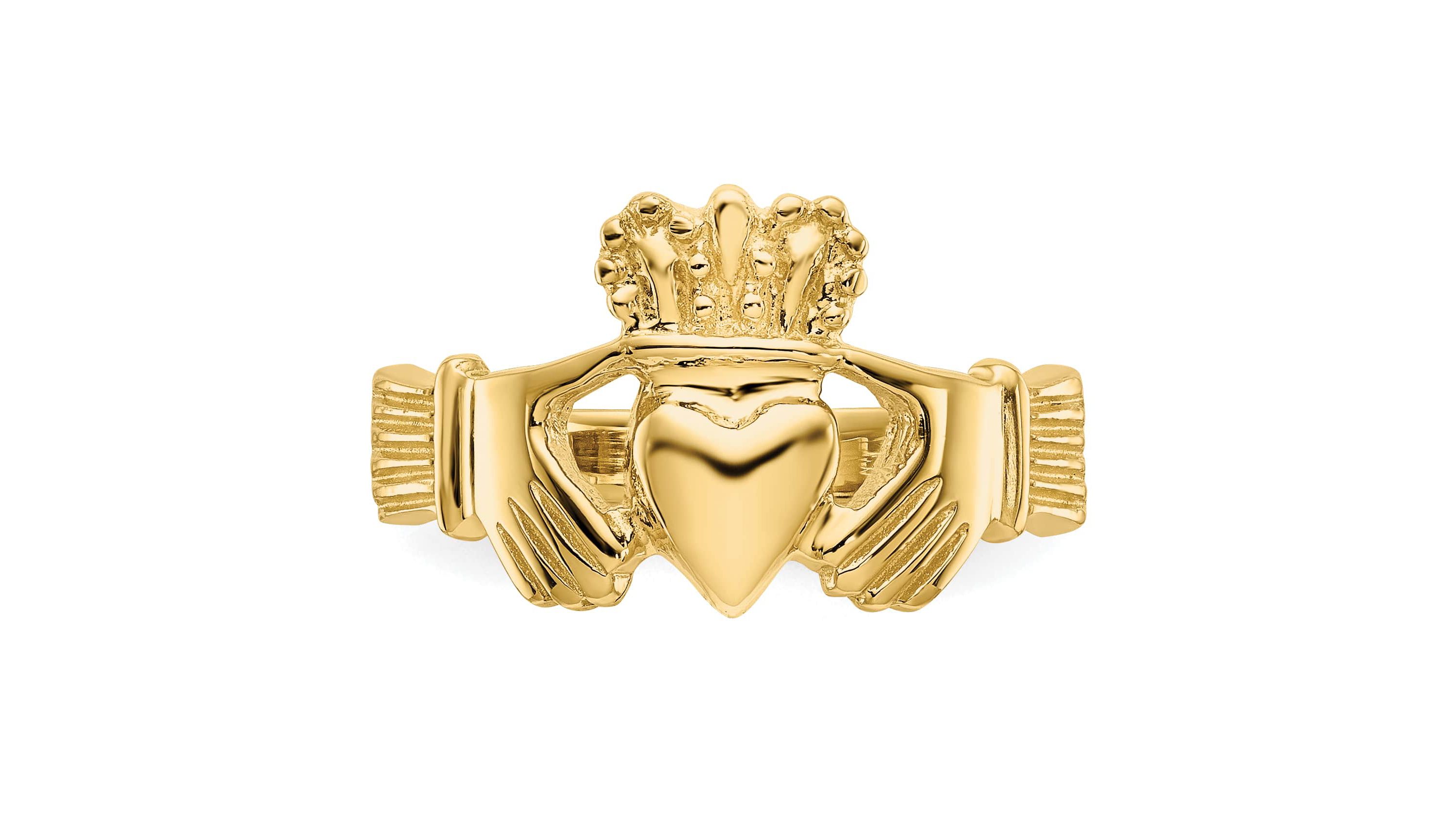 14K Yellow Gold Polished Claddagh Ring