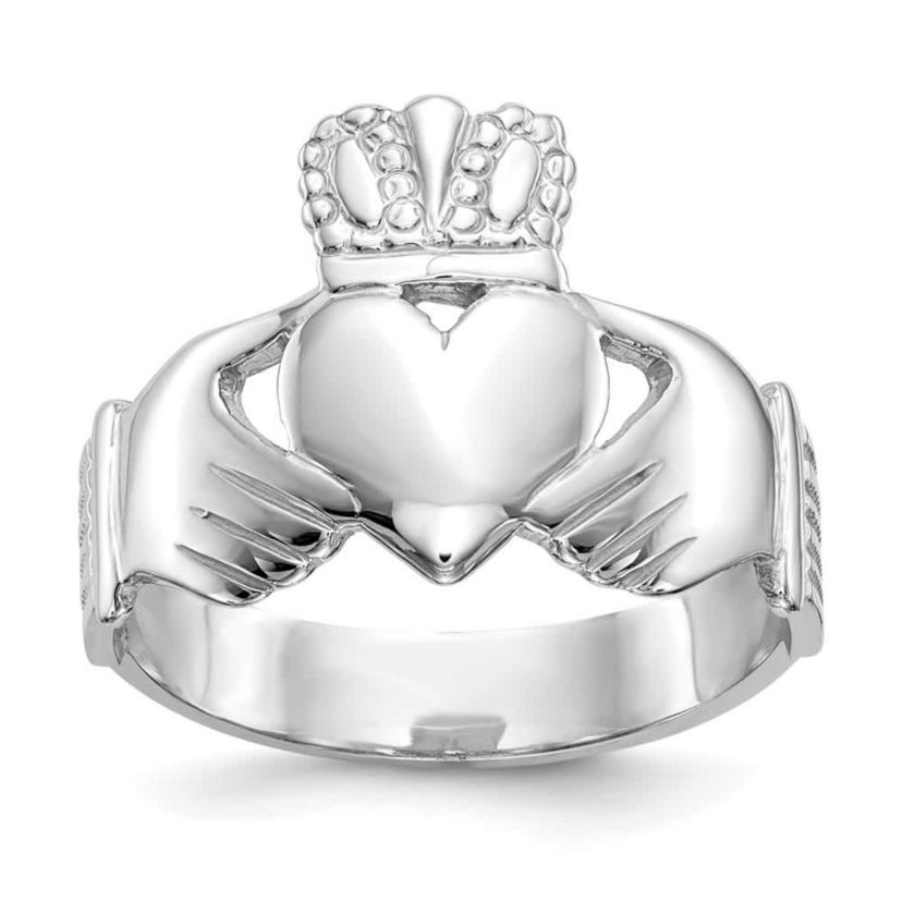 14K White Gold Mens Claddagh Ring
