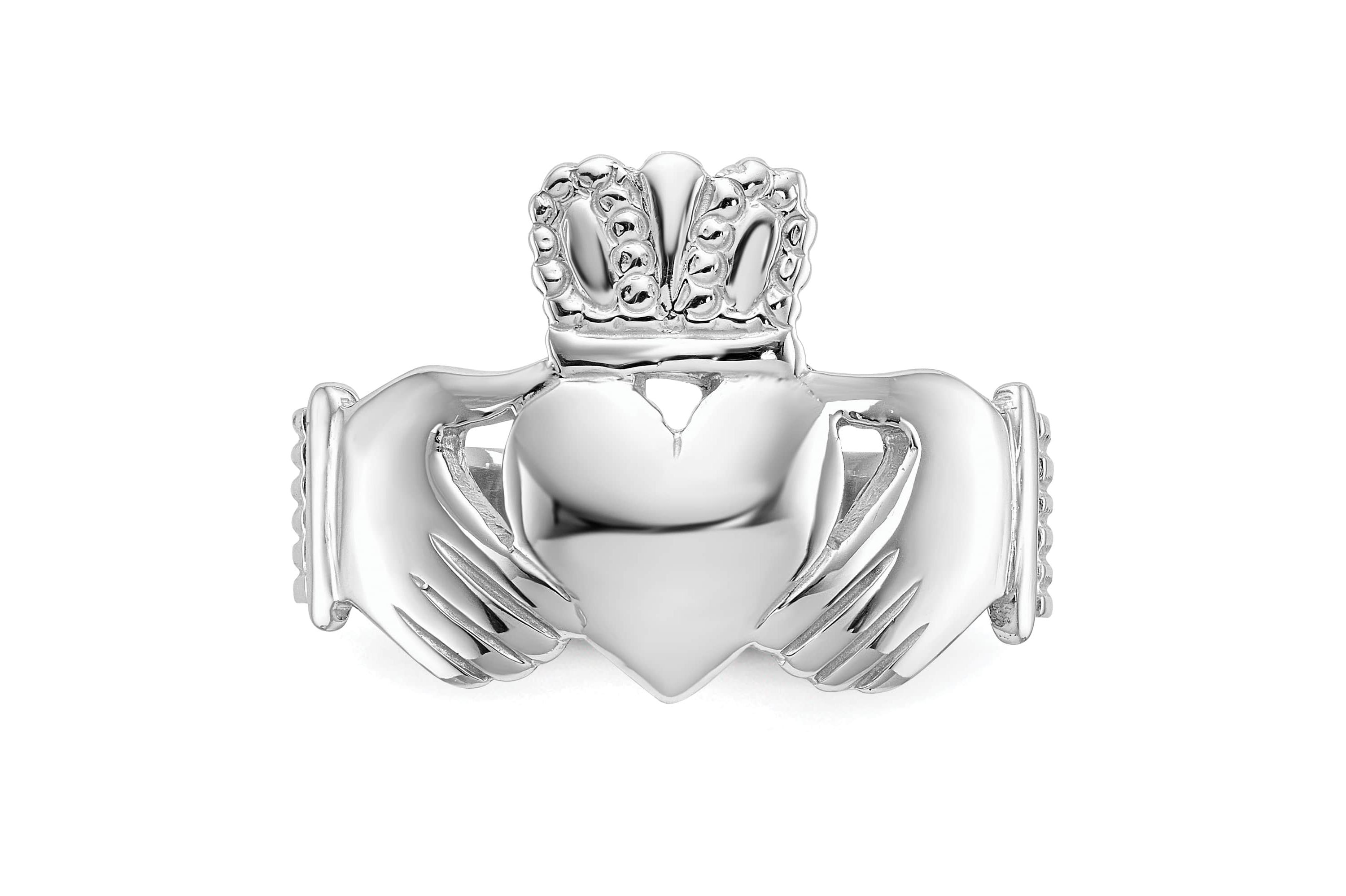 14K White Gold Mens Claddagh Ring