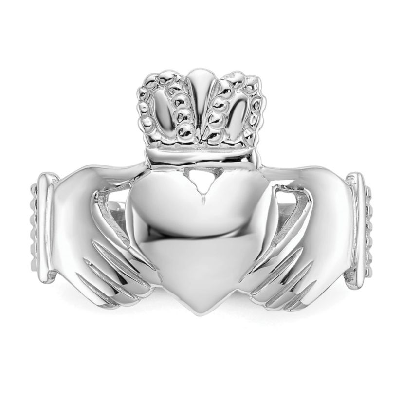 14K White Gold Mens Claddagh Ring