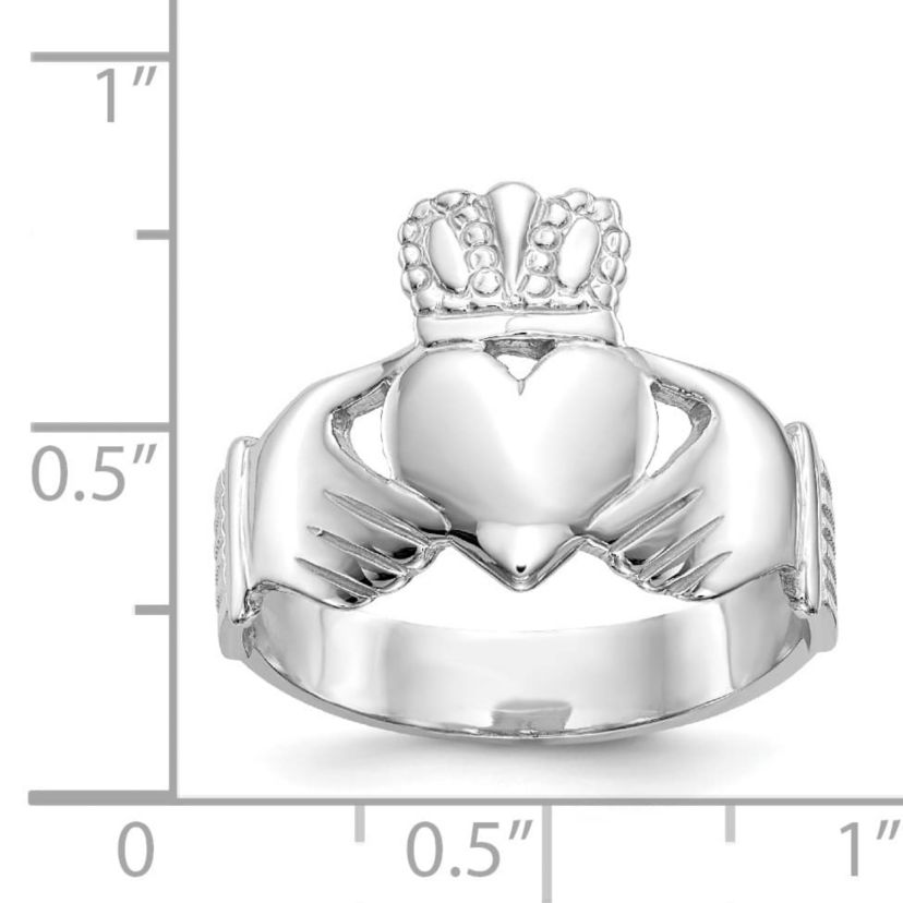 14K White Gold Mens Claddagh Ring