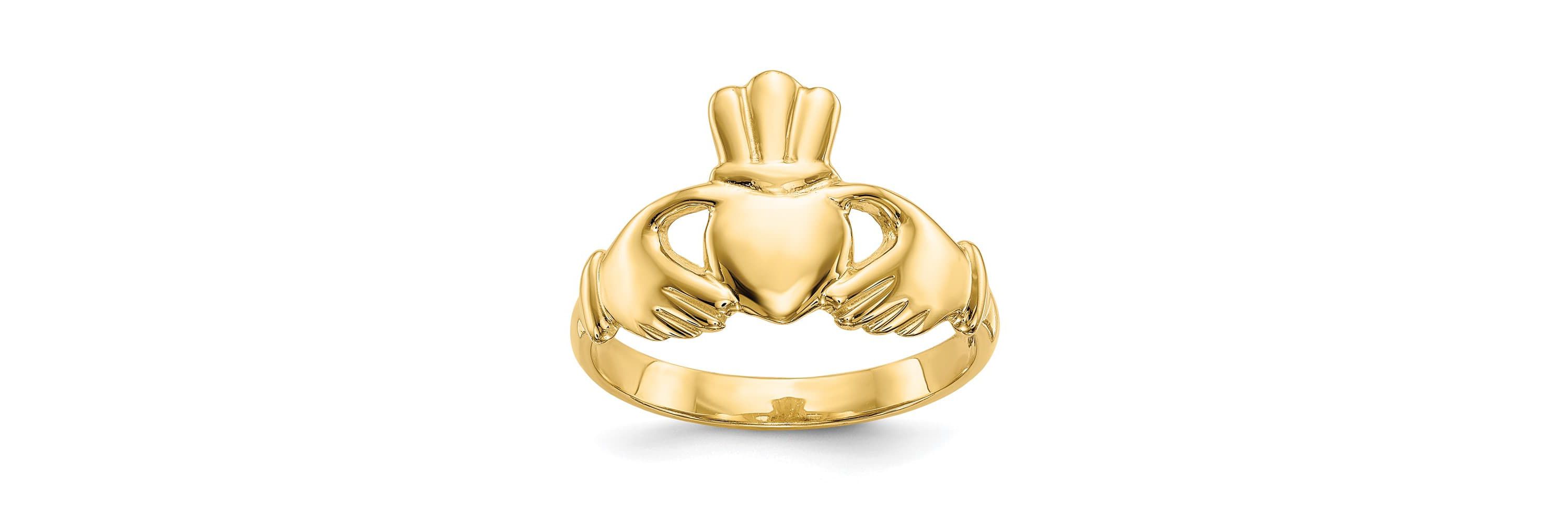 14K Yellow Gold Polished Claddagh Ring