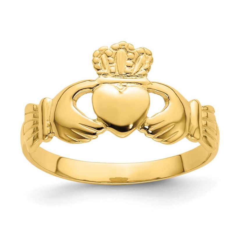 14K Yellow Gold Polished Claddagh Ring