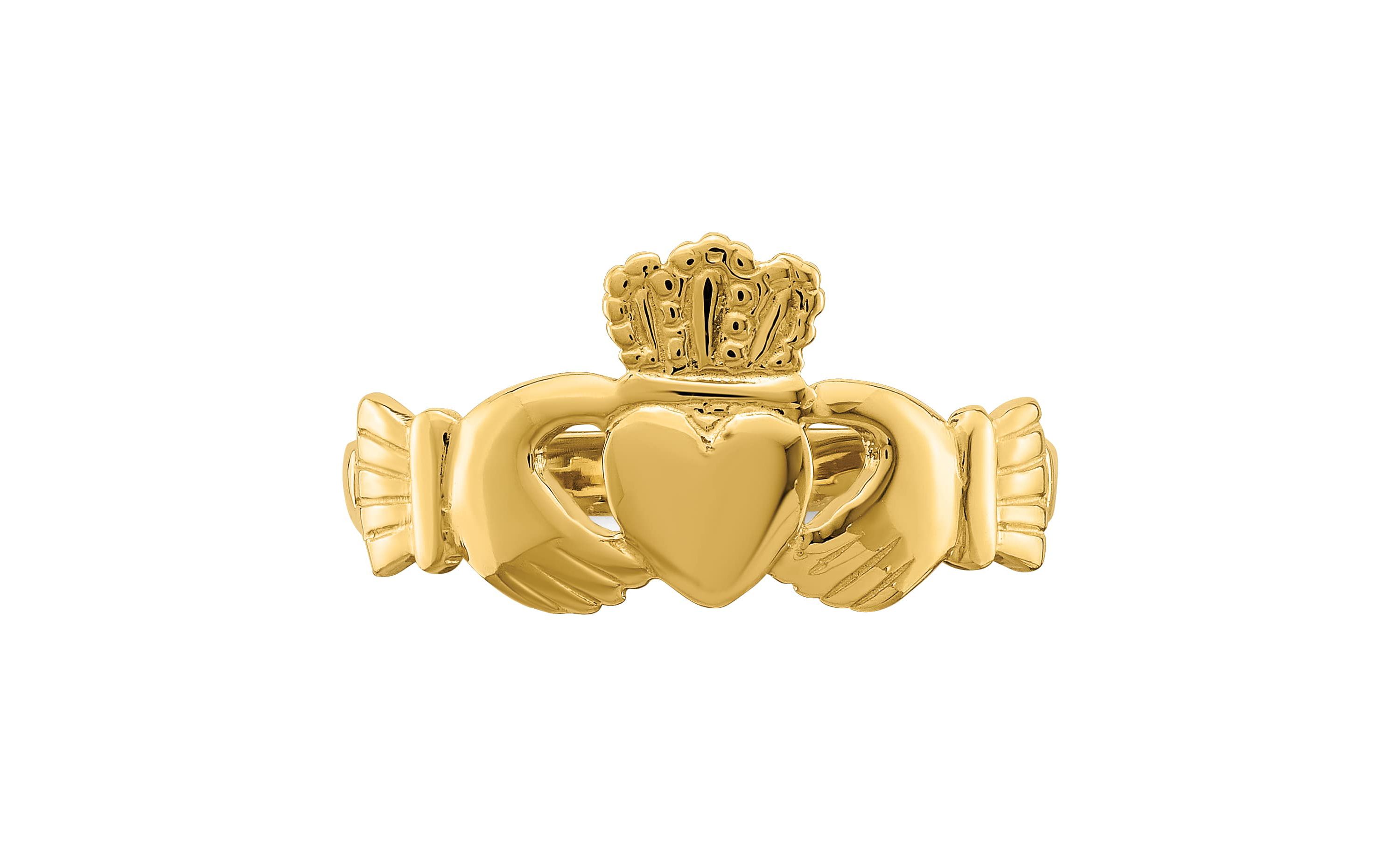 14K Yellow Gold Polished Claddagh Ring