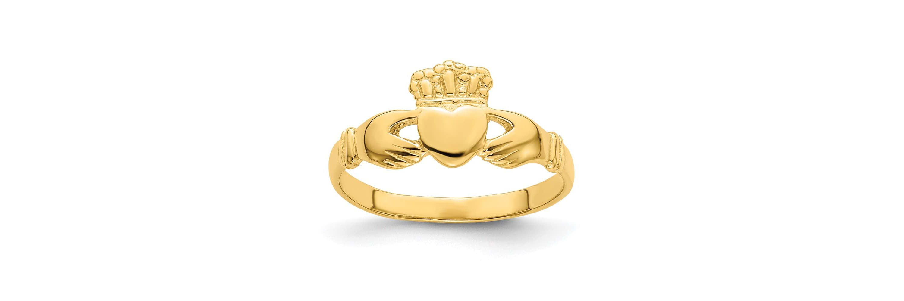 14K Yellow Gold Polished Claddagh Ring