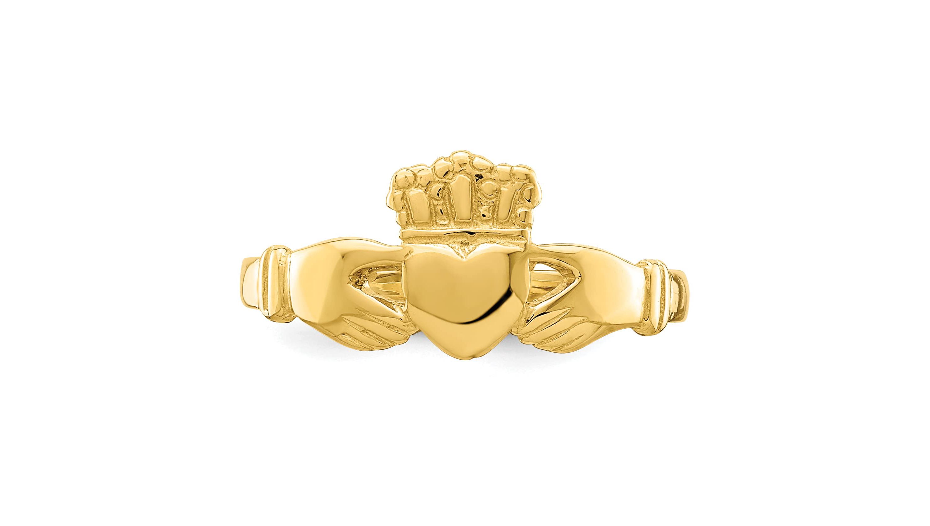 14K Yellow Gold Polished Claddagh Ring
