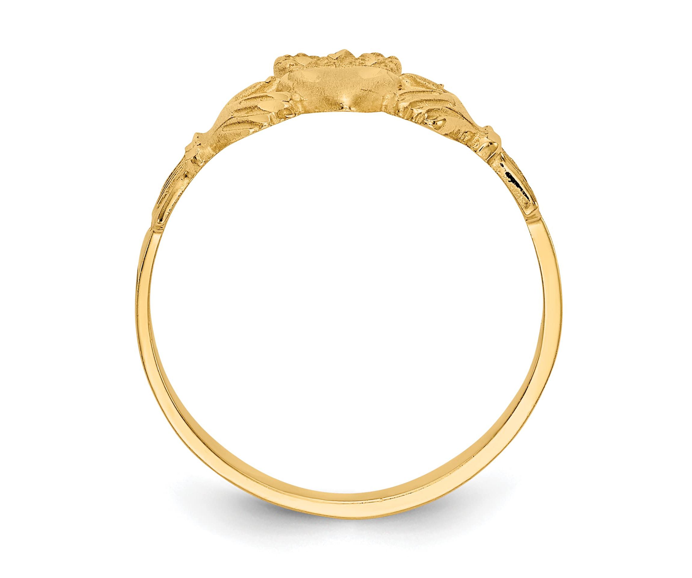 14K Yellow Gold Satin and Diamond-cut Claddagh Ring