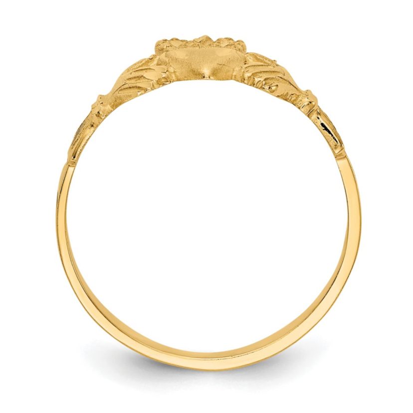 14K Yellow Gold Satin and Diamond-cut Claddagh Ring