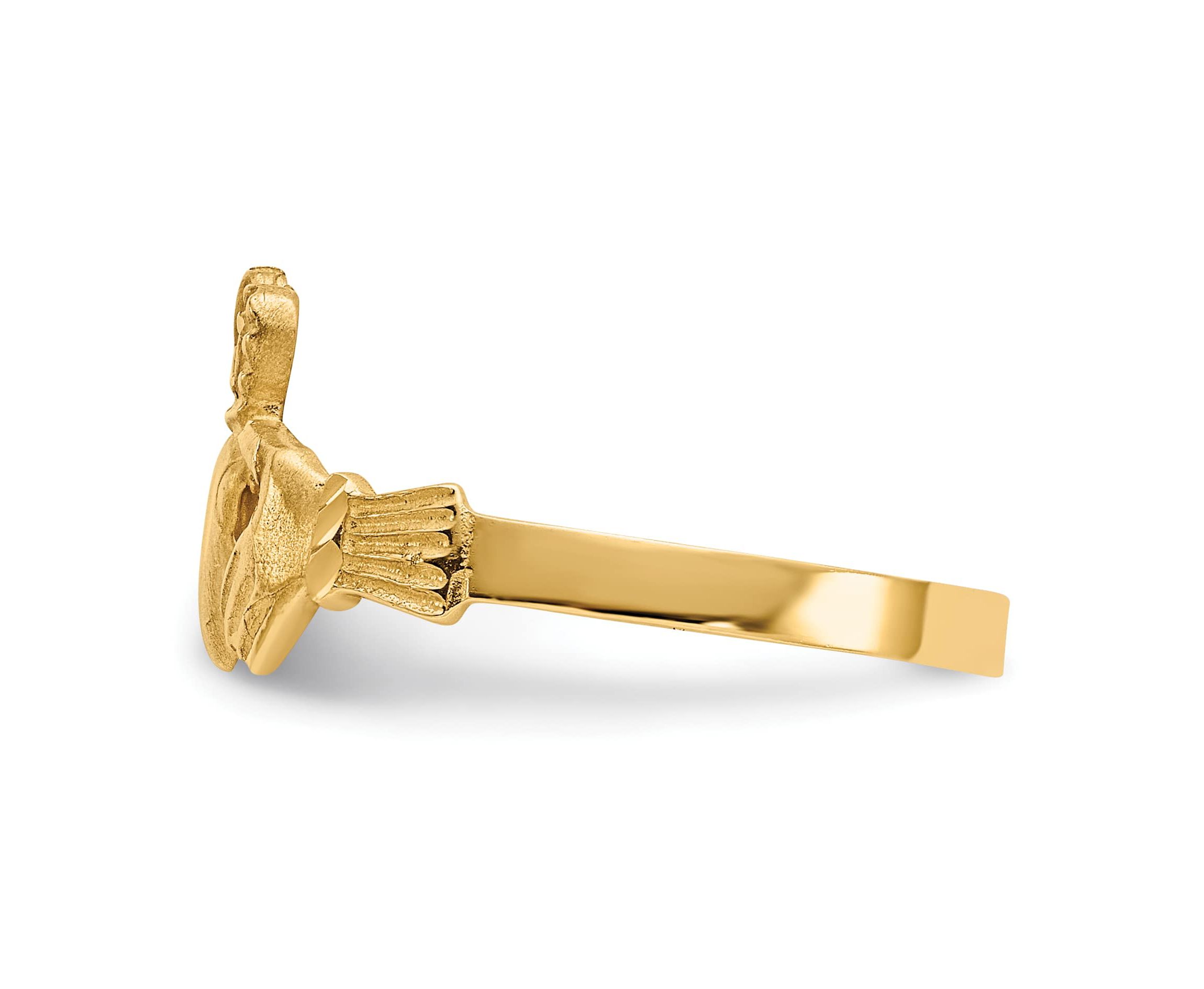 14K Yellow Gold Satin and Diamond-cut Claddagh Ring